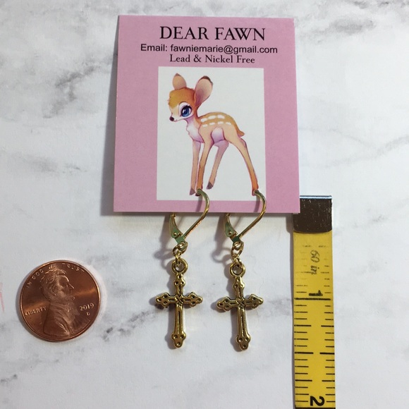 New Gold Cross Earrings Elegant NEW Hypoallergenic - Picture 6 of 8